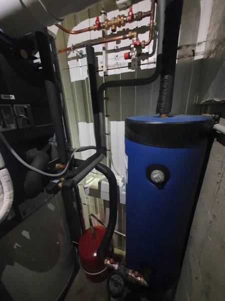 Ballon tampon + vase d'expansion chauffage, Disconnecteur, mitigeur thermostatique