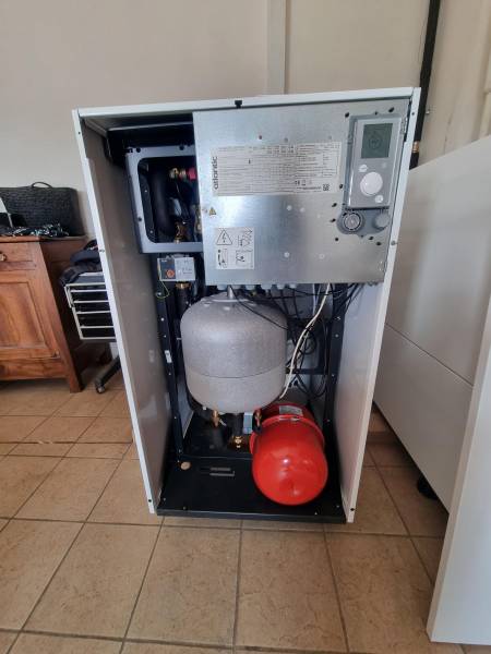 Corps de chauffe pompe à chaleur ( échangeur coaxial noyé dans un ballon tampon ) Brevet ATLANTIC