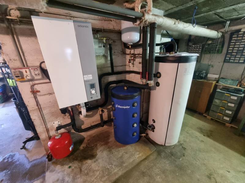 Module Hydraulique PAC+ Ballon tampon+Vase expansion+Ballon ECS préparateur+vanne de réglage à lecture de débit+soupape différentielle+filtre à boue