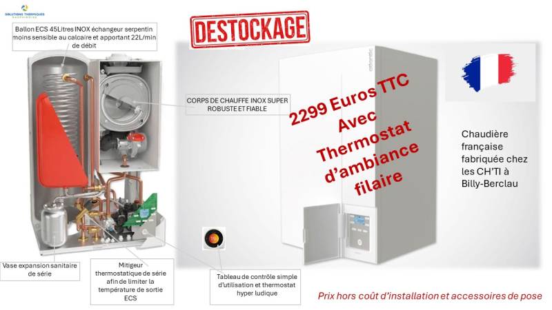 Déstockage chaudière gaz condensation haut rendement compatible bio gaz version avec ballon ECS INOX NAEMA DUO 35 à Saint Jean de Bournay en Isère